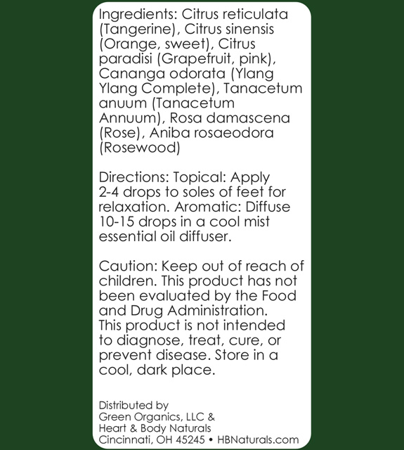 Calm Essential Oil Blend Back Label