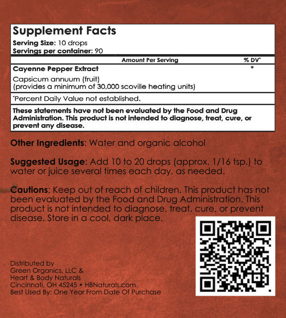 Cayenne Pepper Extract Back Label