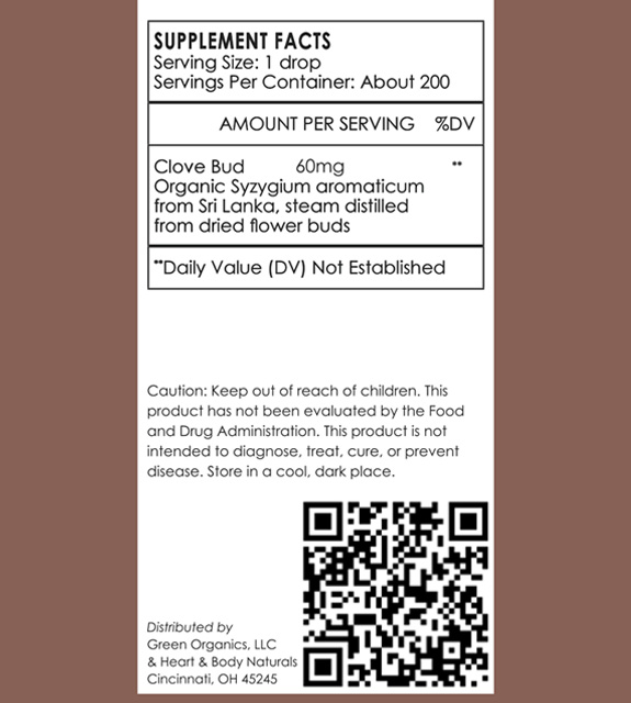 Clove Bud Essential Oil Back Label
