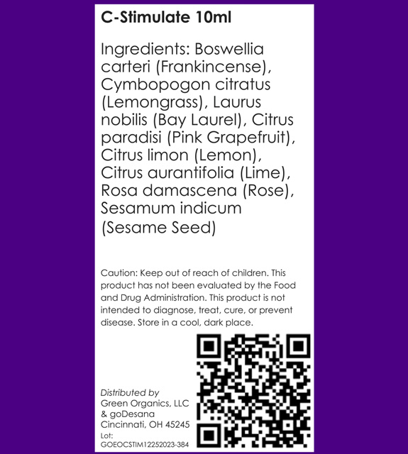C-Stimulate Essential Oil Blend Back Label