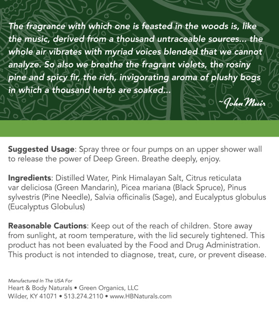 Deep Green Shower Spray Back Label