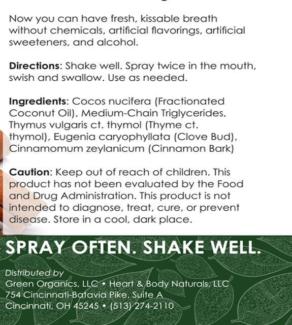 Fresh Breath Spray Back Label