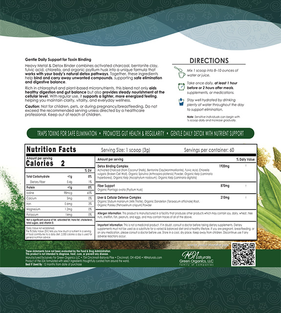 Heavy Metal & Toxin Binder Back Label