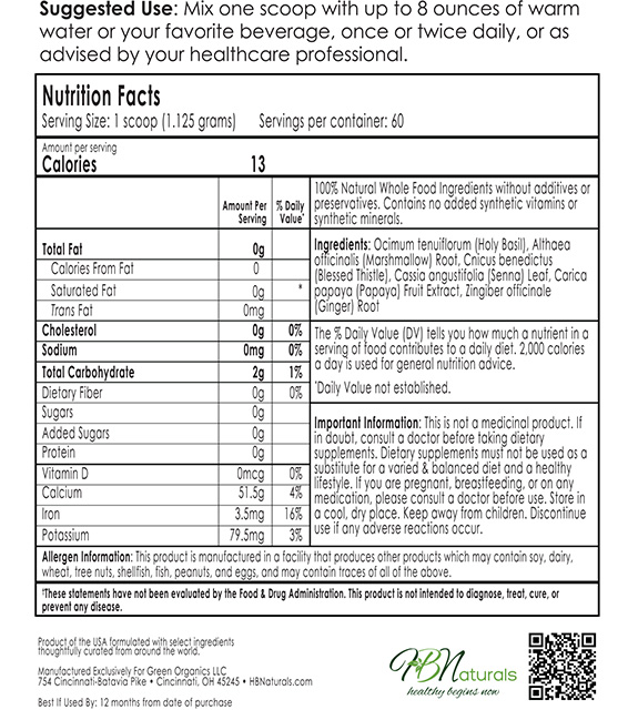 Holy Basil Tea Back Label