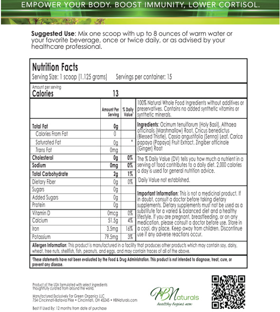 Holy Basil Tea 7-Day Trial Back Label