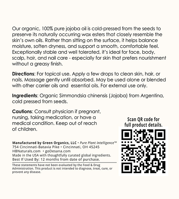 Jojoba Oil Back Label