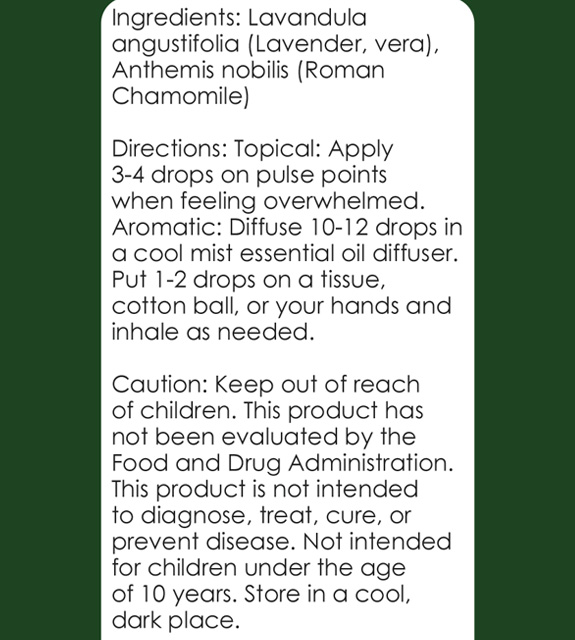 Lavender Chamomile Back Label
