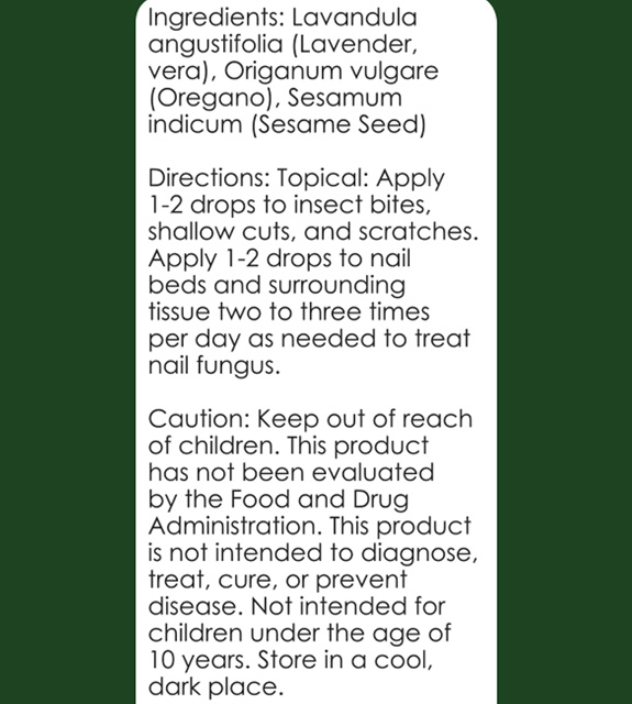 Lavender Oregano Back Label