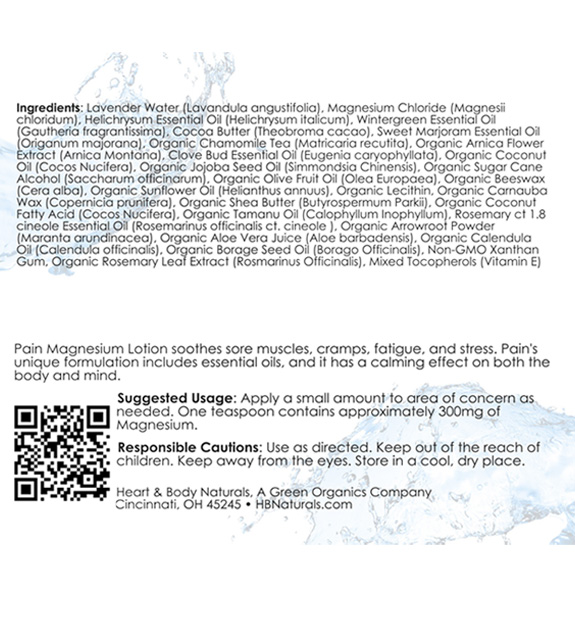 Pain Magnesium Lotion Back Label