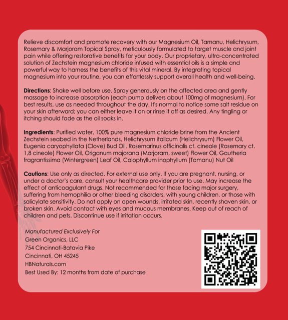 Pain Magnesium Oil Back Label