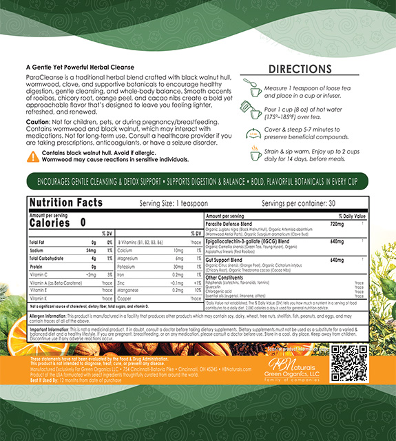 ParaCleanse Back Label