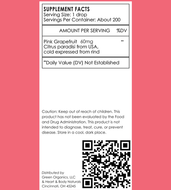 Pink Grapefruit Essential Oil Back Label