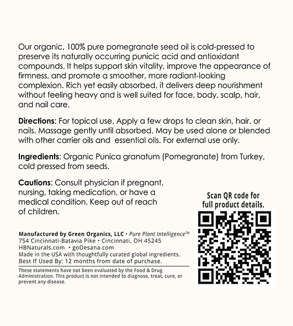 Pomegranate Oil Back Label