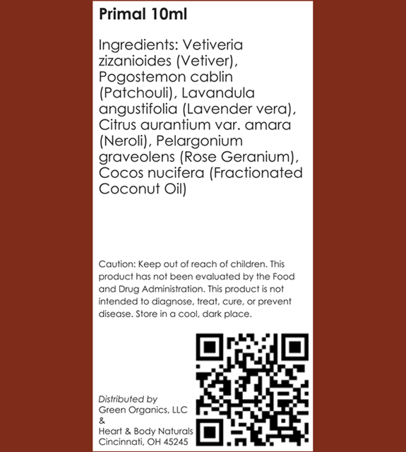 Primal Essential Oil Blend Back Label
