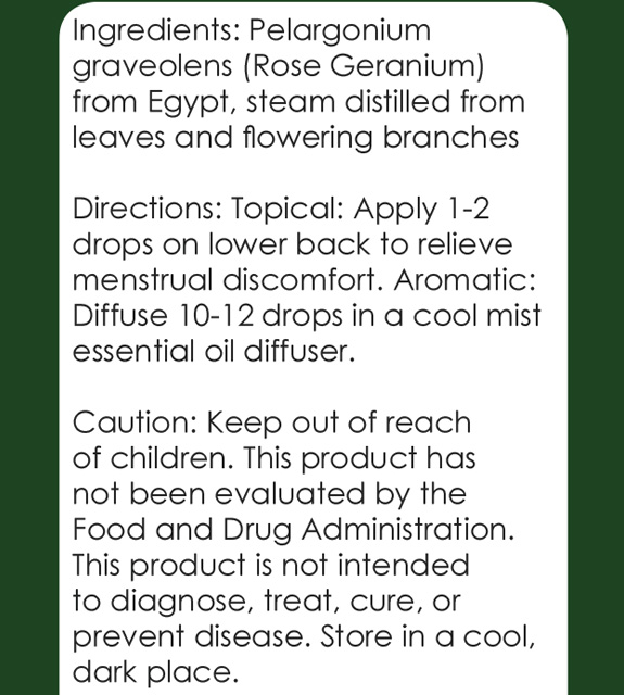 Rose Geranium Back Label