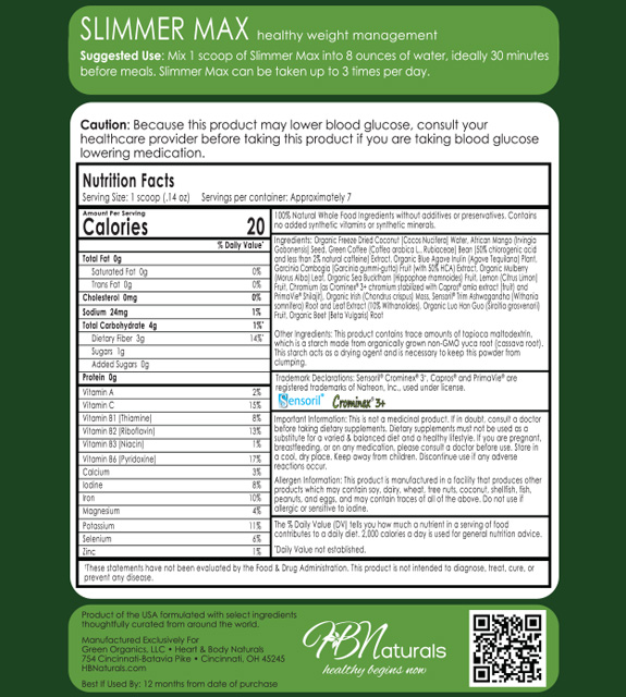 Slimmer Max 7-Day Trial Back Label