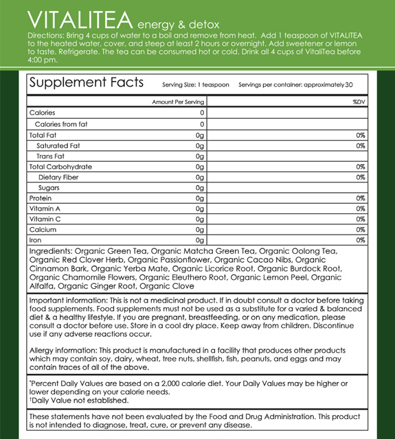 VitaliTea Back Label