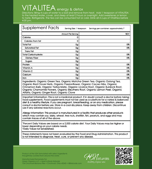 VitaliTea 7-Day Trial Back Label