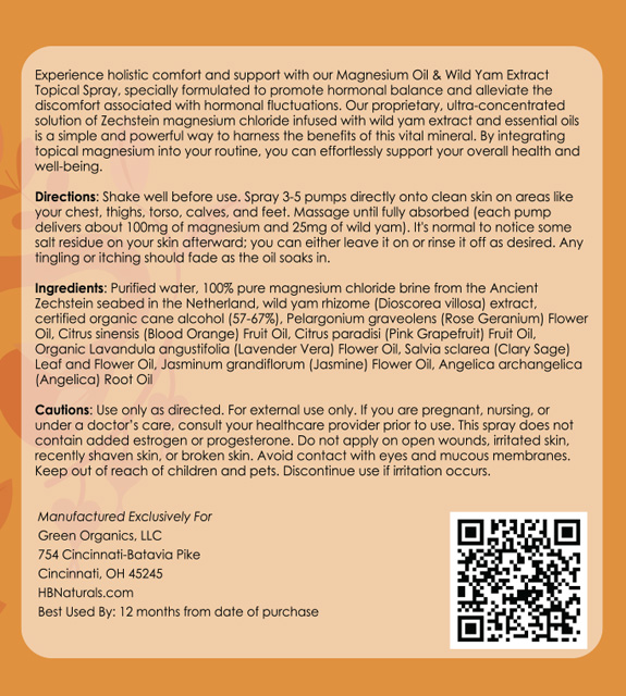 Wild Yam Magnesium Oil Back Label