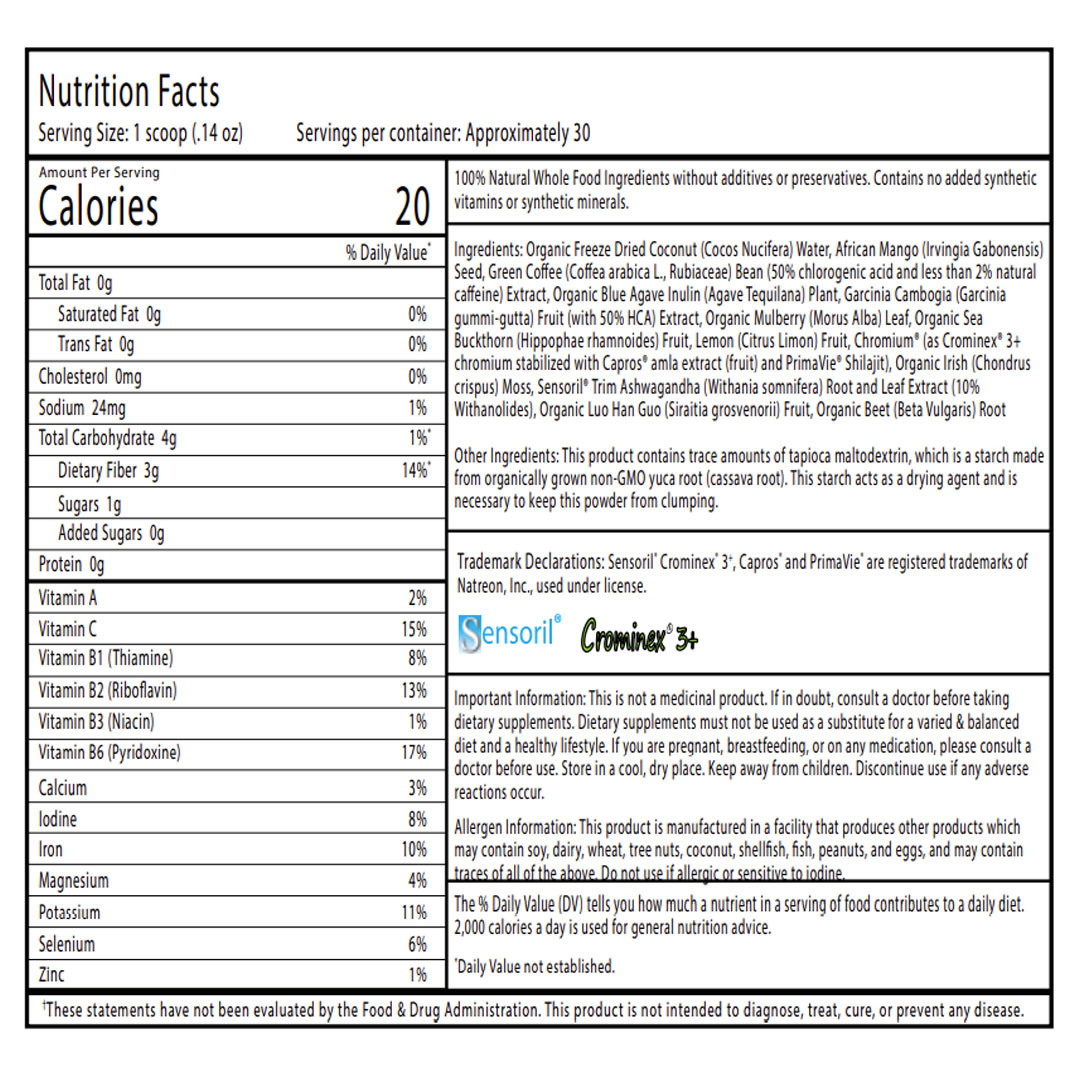 Slimmer Nutrition Information